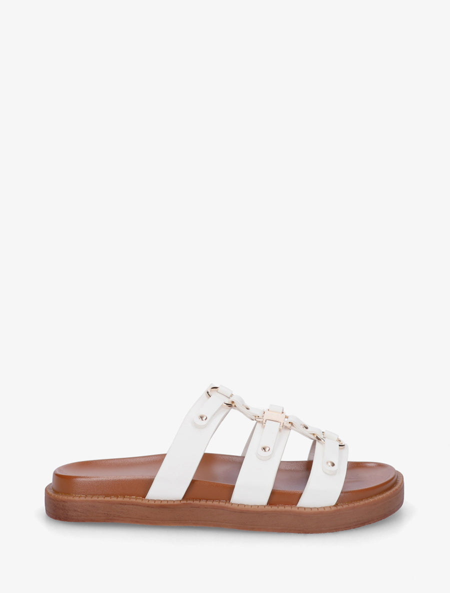 Mules en simili style spartiate - Blanc - 1