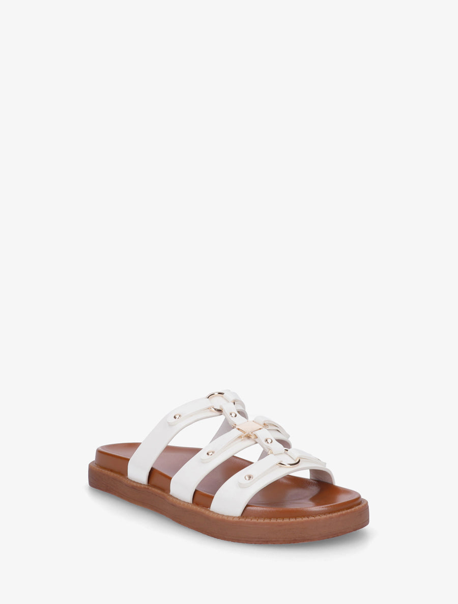 Mules en simili style spartiate - Blanc - 2
