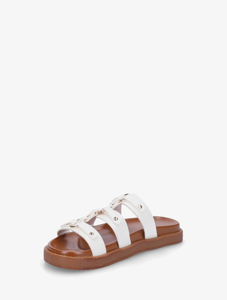 Mules en simili style spartiate - Blanc - 3