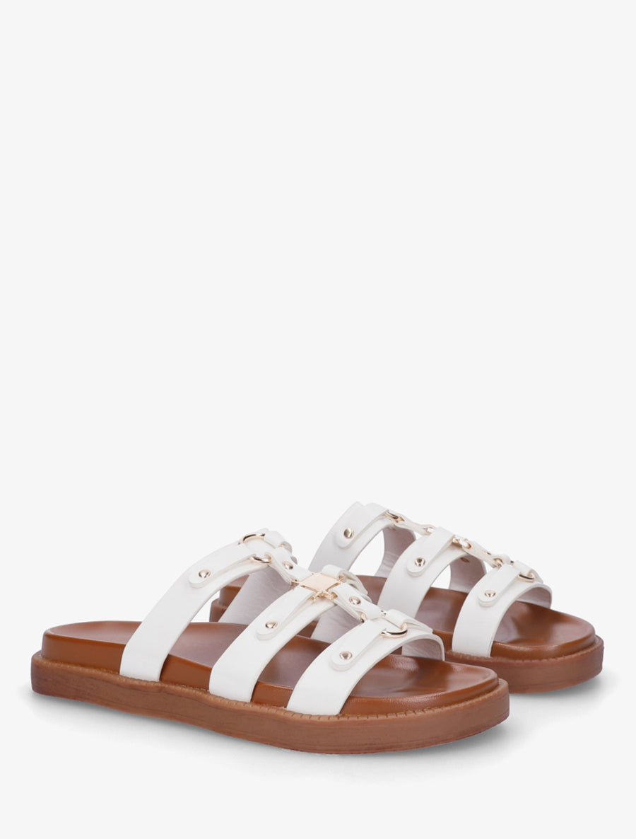 Mules en simili style spartiate - Blanc - 4
