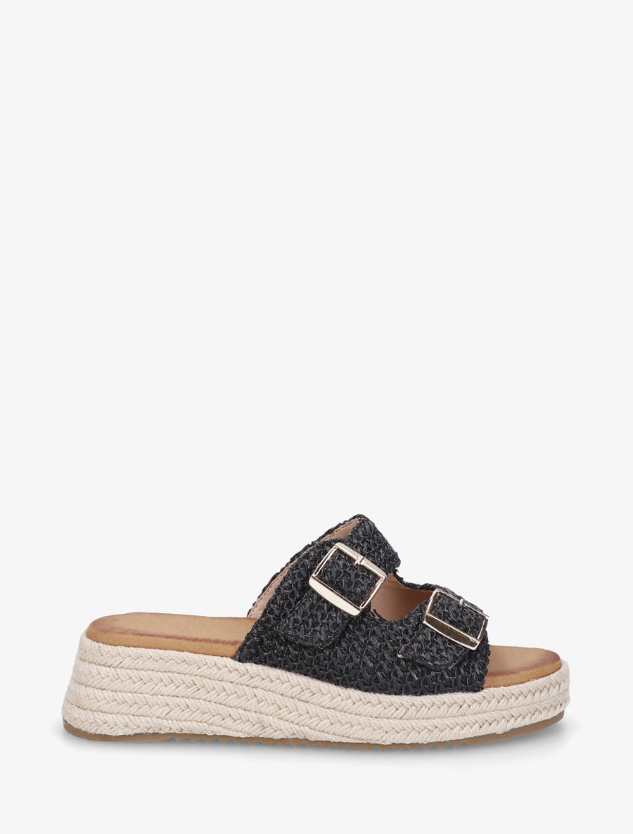Mules effet osier style espadrille - Noir - 1