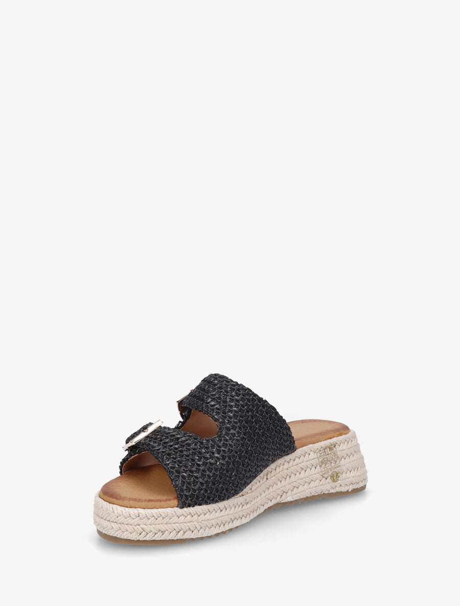 Mules effet osier style espadrille - Noir - 3