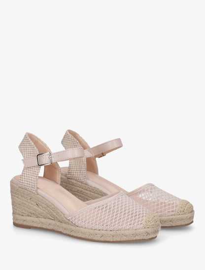 Sandales compensées effet quadrillage - Beige - 4