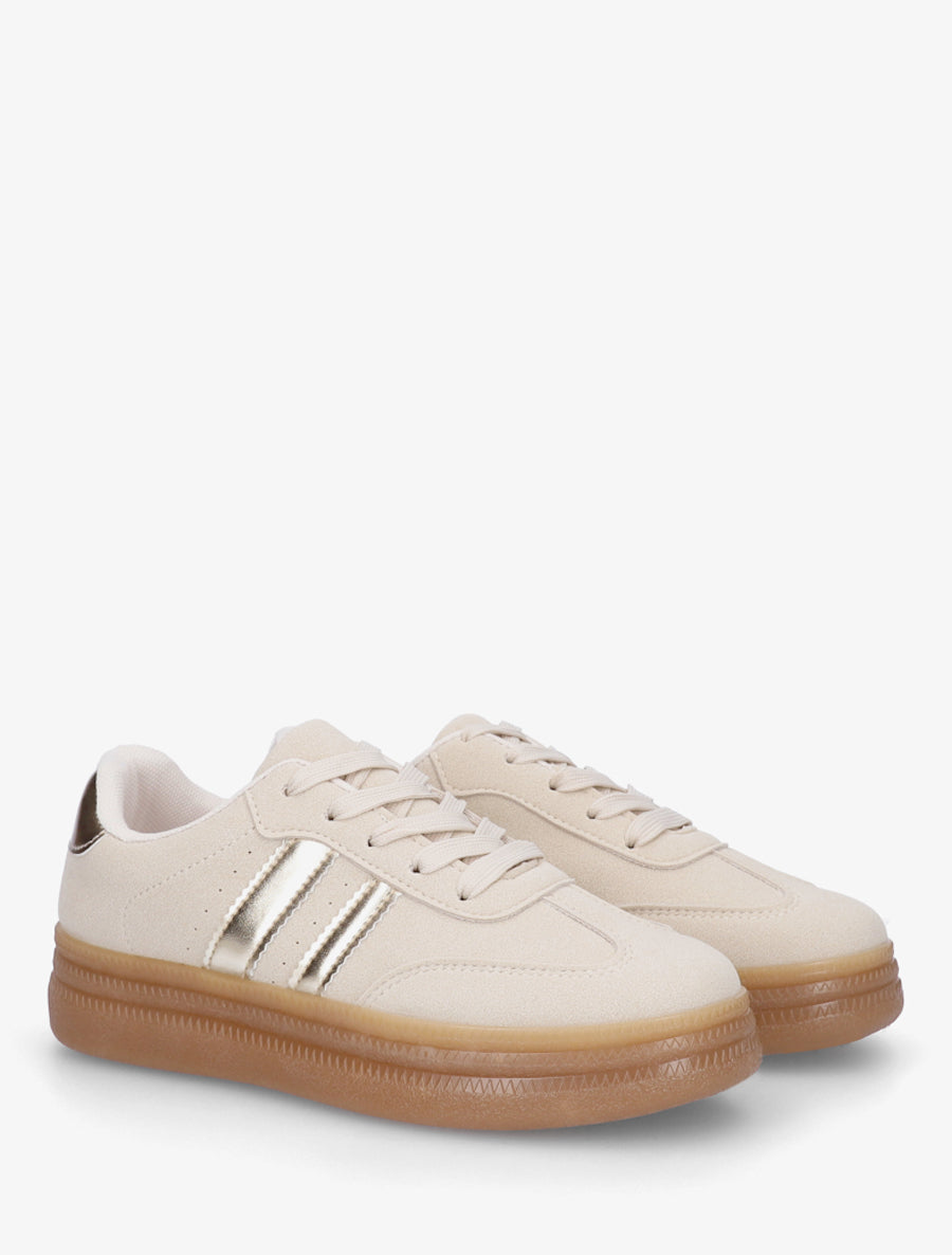 Sneakers plates effet nubuck à bandes contrastantes - Beige - 4