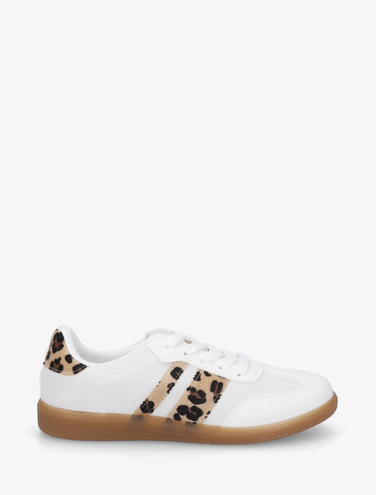Sneakers plates en tissu à bandes contrastantes - Beige - 1