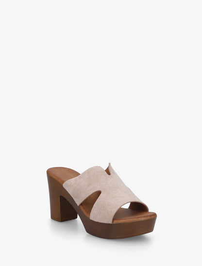 Mules en suédine à talon haut - Taupe clair - 2