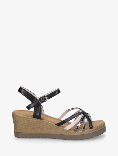 Sandales compensées à brides croisées - Noir - 1