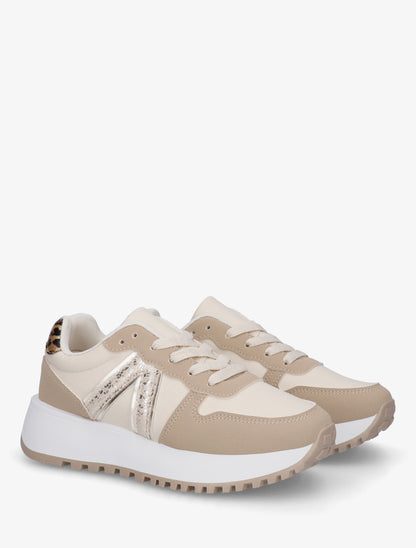 Sneakers en simili à détail imprimé python - Taupe - 4