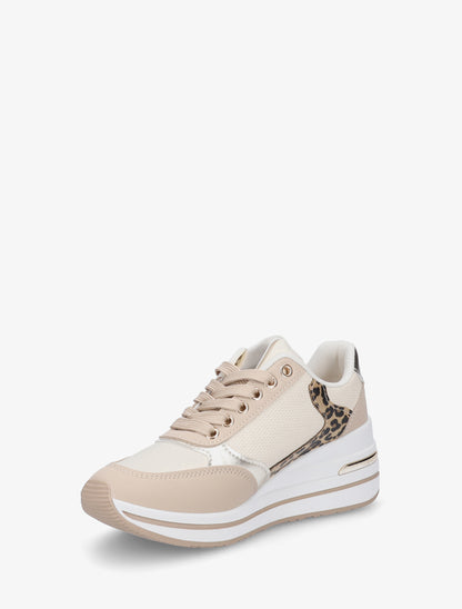 Baskets à plateforme et zip avec empiècement léopard - Beige - 3