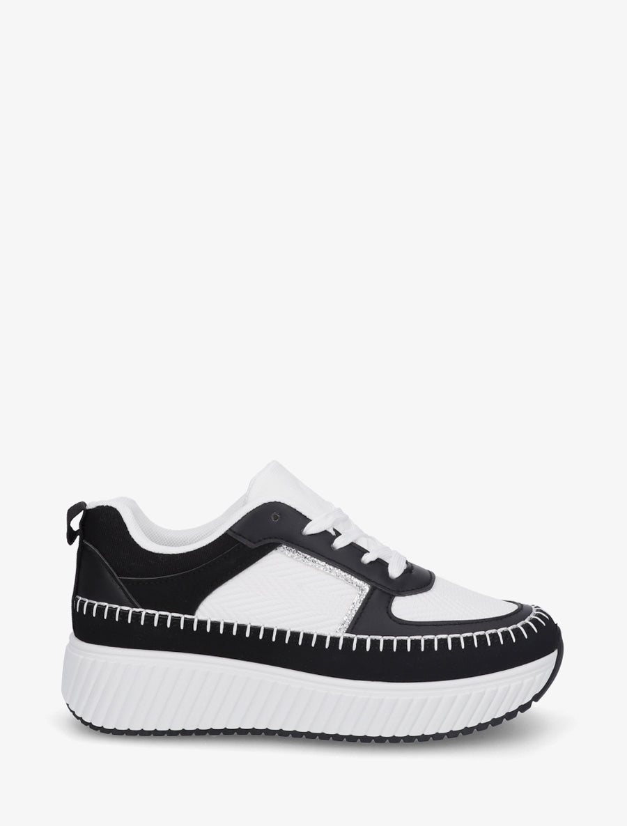 Baskets en simili à semelle striée - Noir - 1