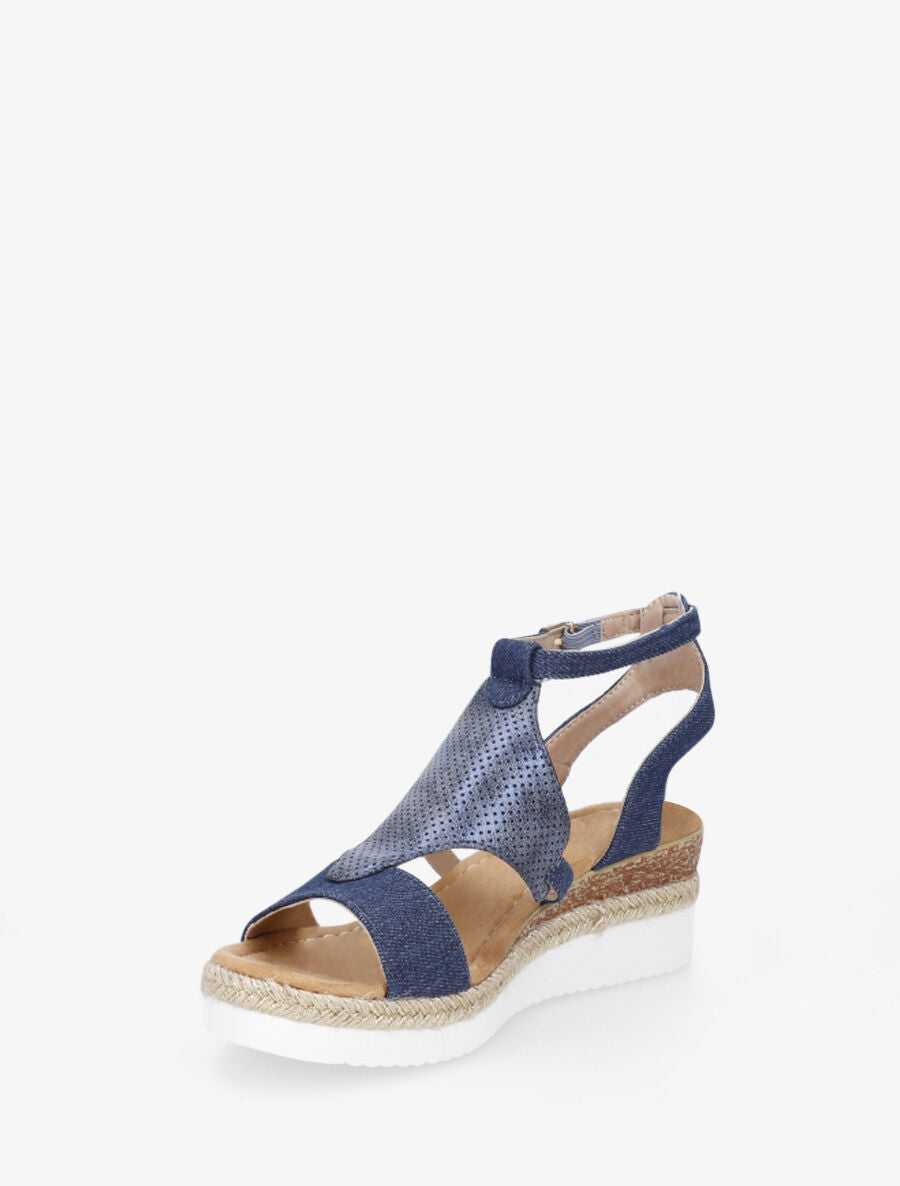 Sandales compensées bi-matière - Bleu denim - 3