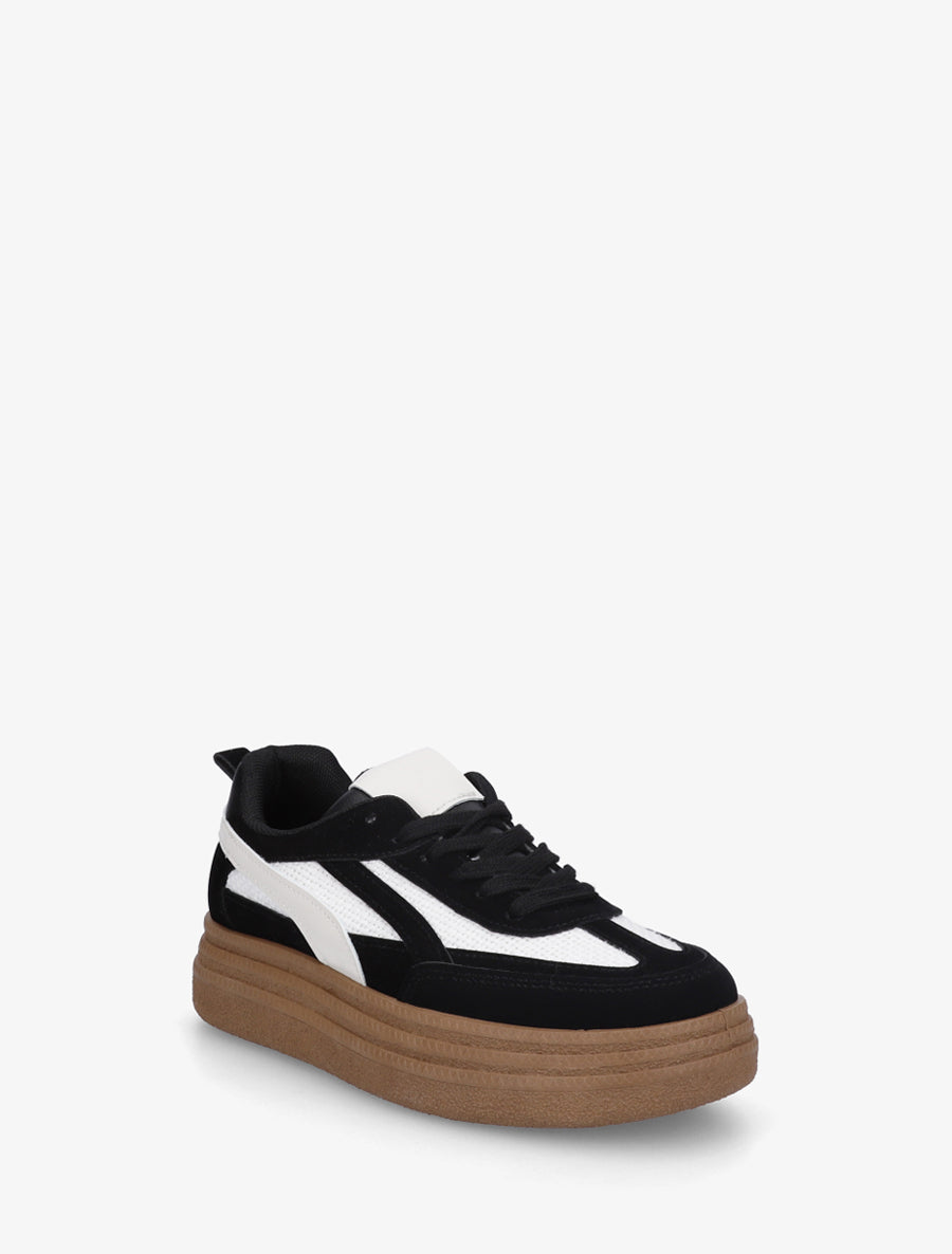 Sneakers à plateforme et empiècement effet nubuck - Noir - 2