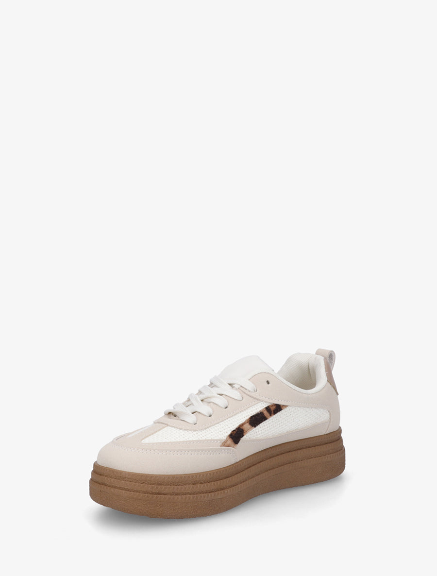 Sneakers à plateforme et empiècement effet nubuck - Beige - 3