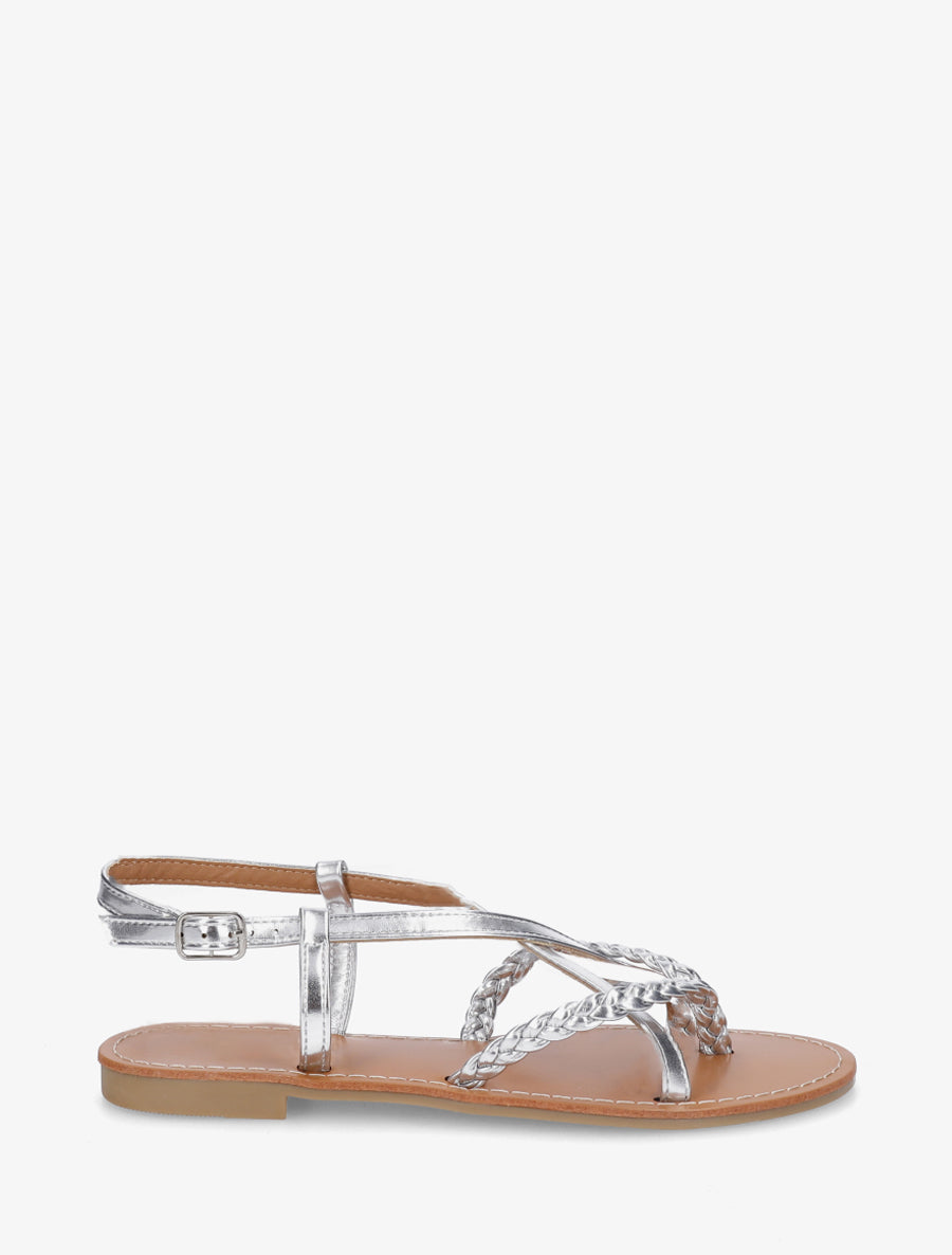 Nu-pieds croisés et tressés - Argent - 1