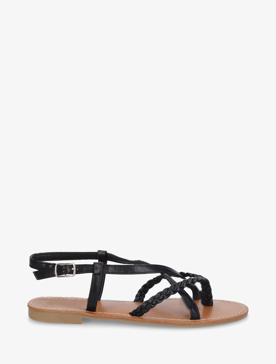 Nu-pieds croisés et tressés - Noir - 1