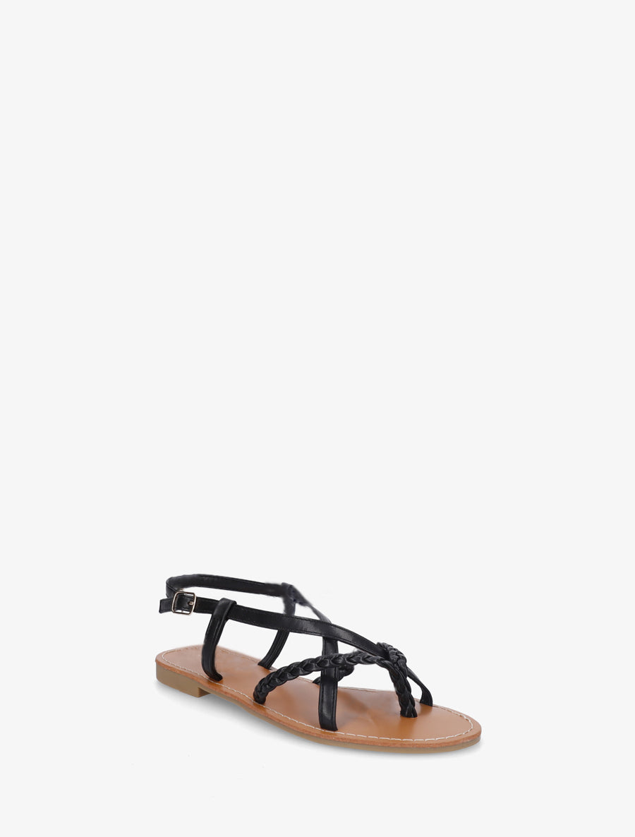 Nu-pieds croisés et tressés - Noir - 2