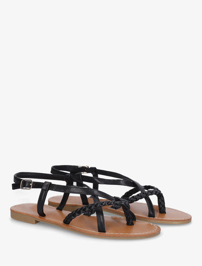 Nu-pieds croisés et tressés - Noir - 4