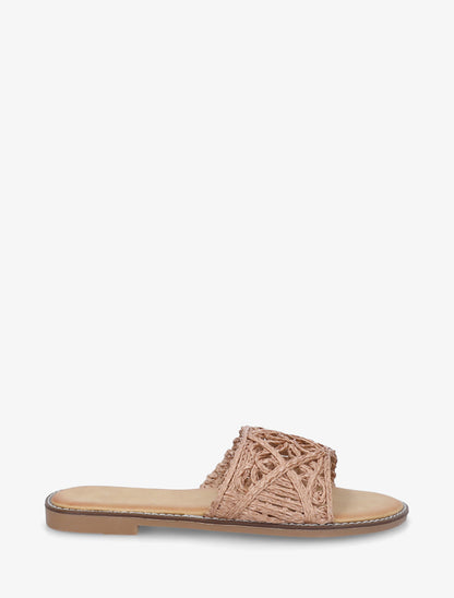 Mules plates en raphia tressé - Camel - 1