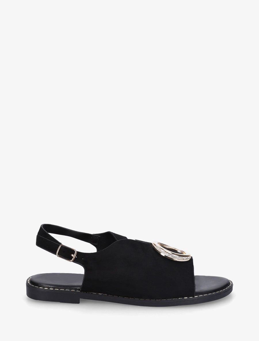 Nu-pieds en suédine à boucle à strass - Noir - 1