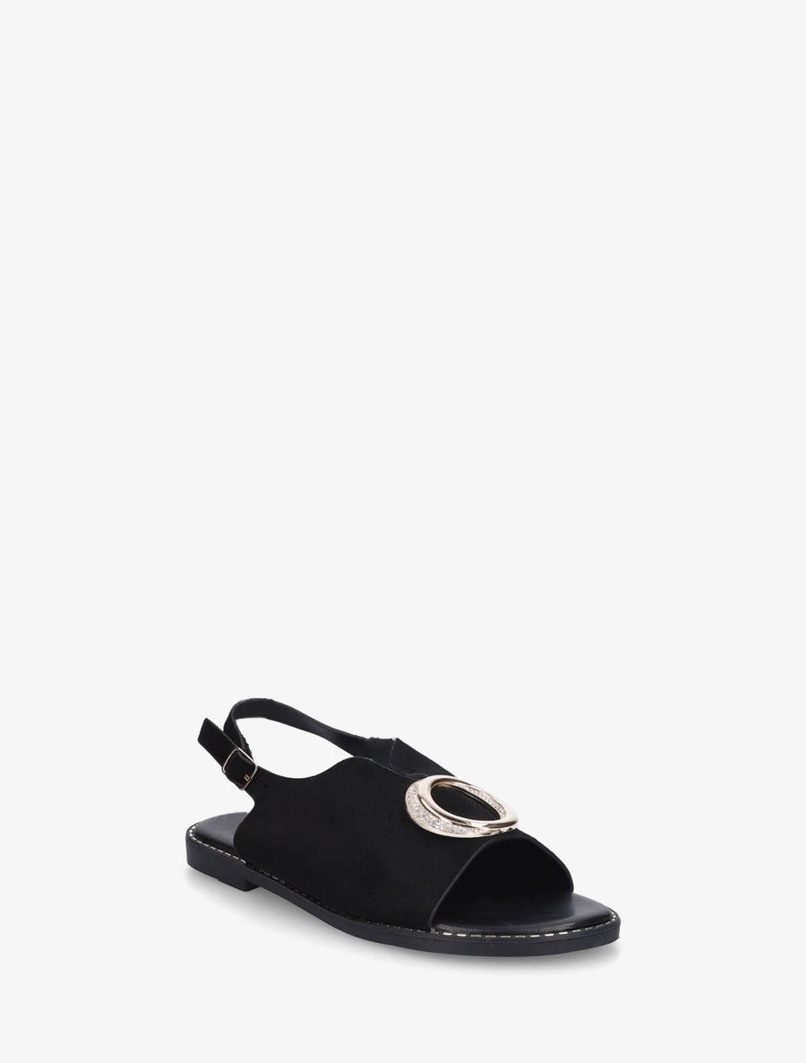 Nu-pieds en suédine à boucle à strass - Noir - 2