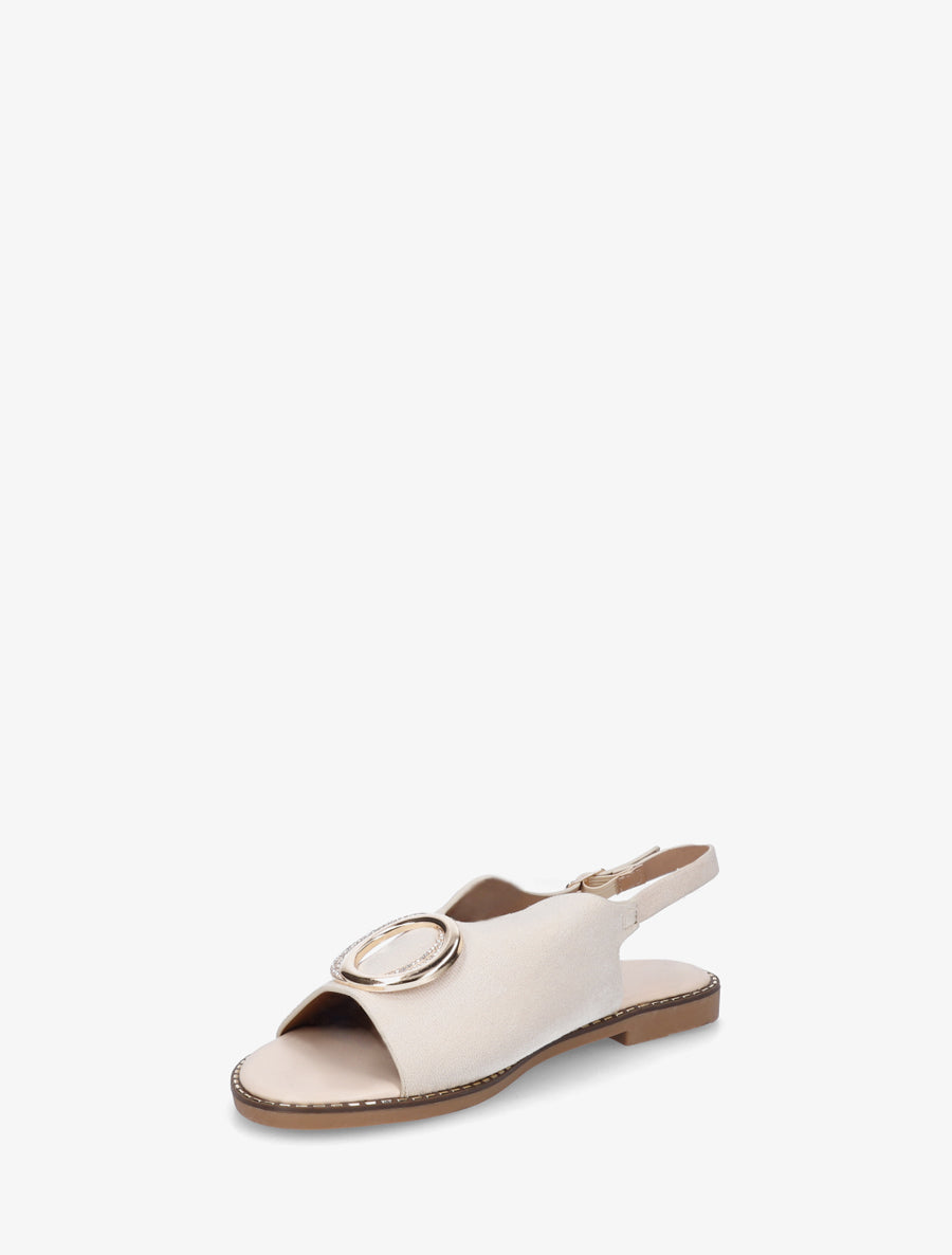 Nu-pieds en suédine à boucle à strass - Beige - 3