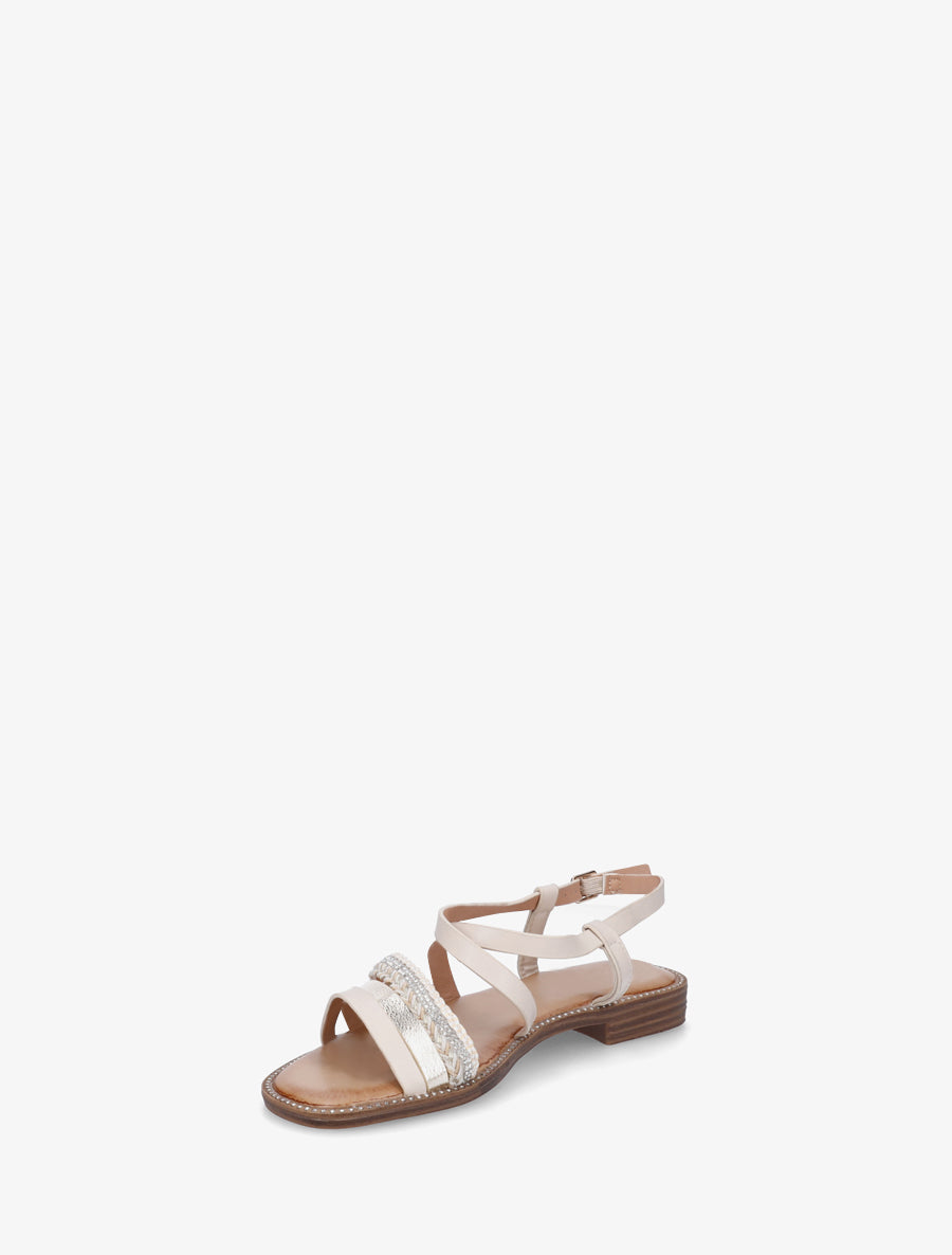 Nu-pieds multibrides à strass - Beige - 3