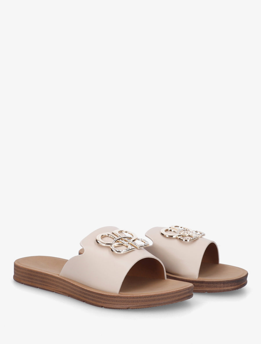 Mules plates à boucle bijou à strass - Beige - 4
