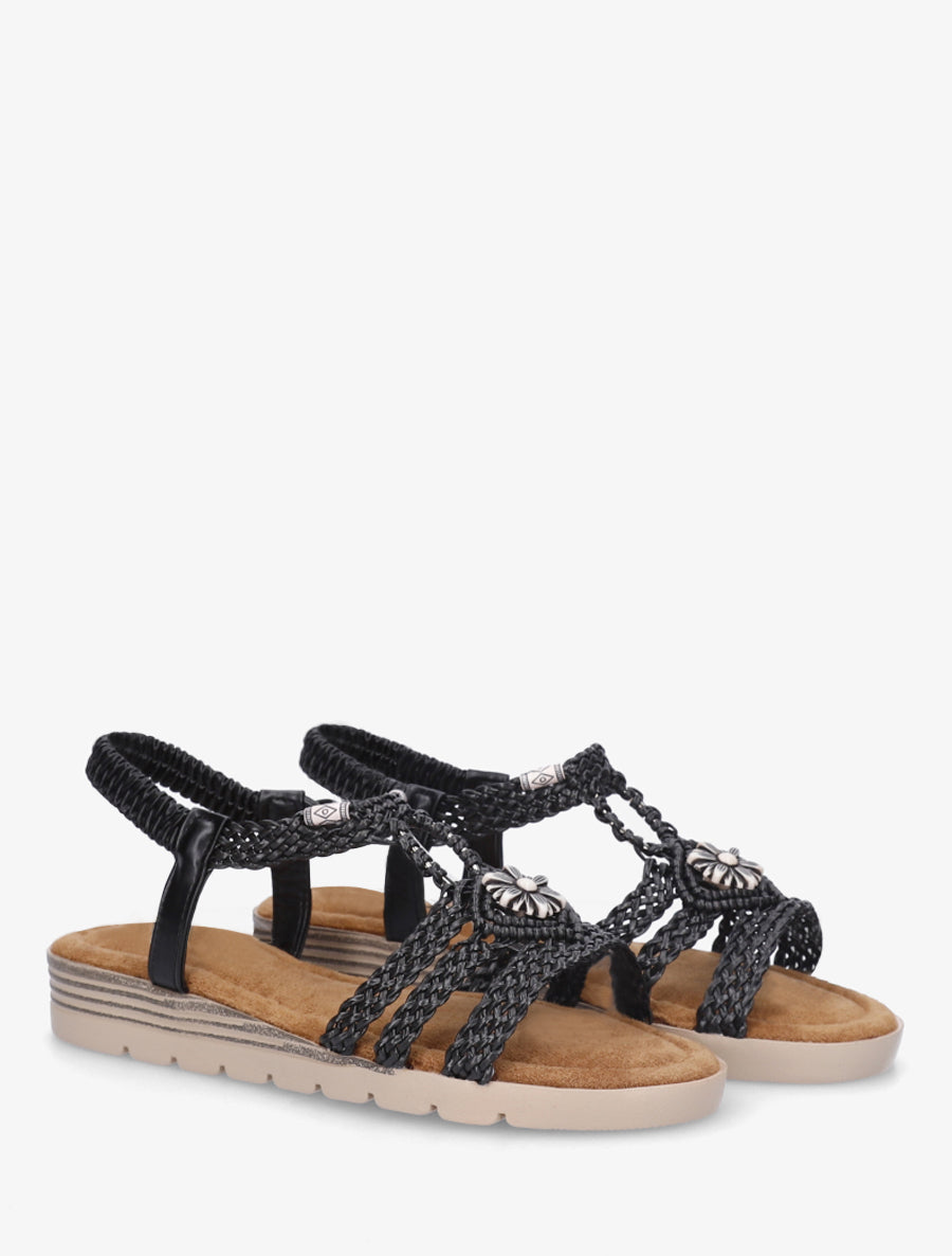 Sandales tressées et cheville élastiquée - Noir - 4