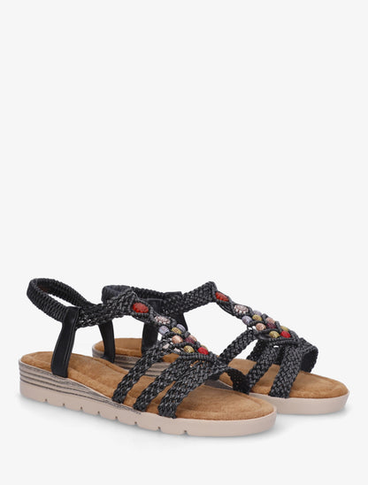 Sandales plates style macramé à perles - Noir - 4