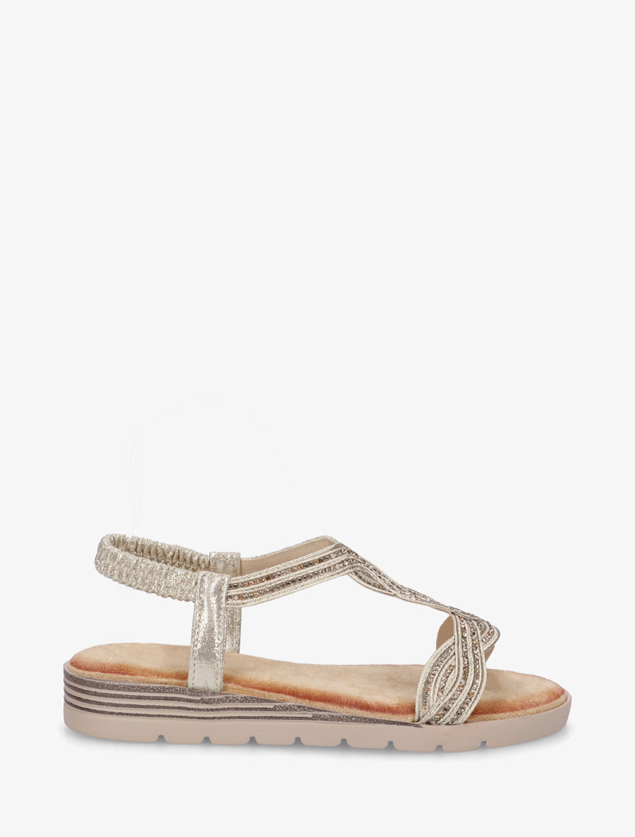 Sandales à bride à strass - Or - 1