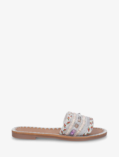 Claquettes cloutées et tressées - Blanc - 1