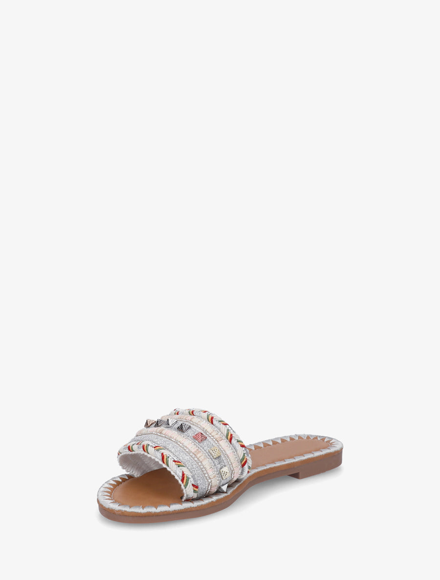 Claquettes cloutées et tressées - Blanc - 3