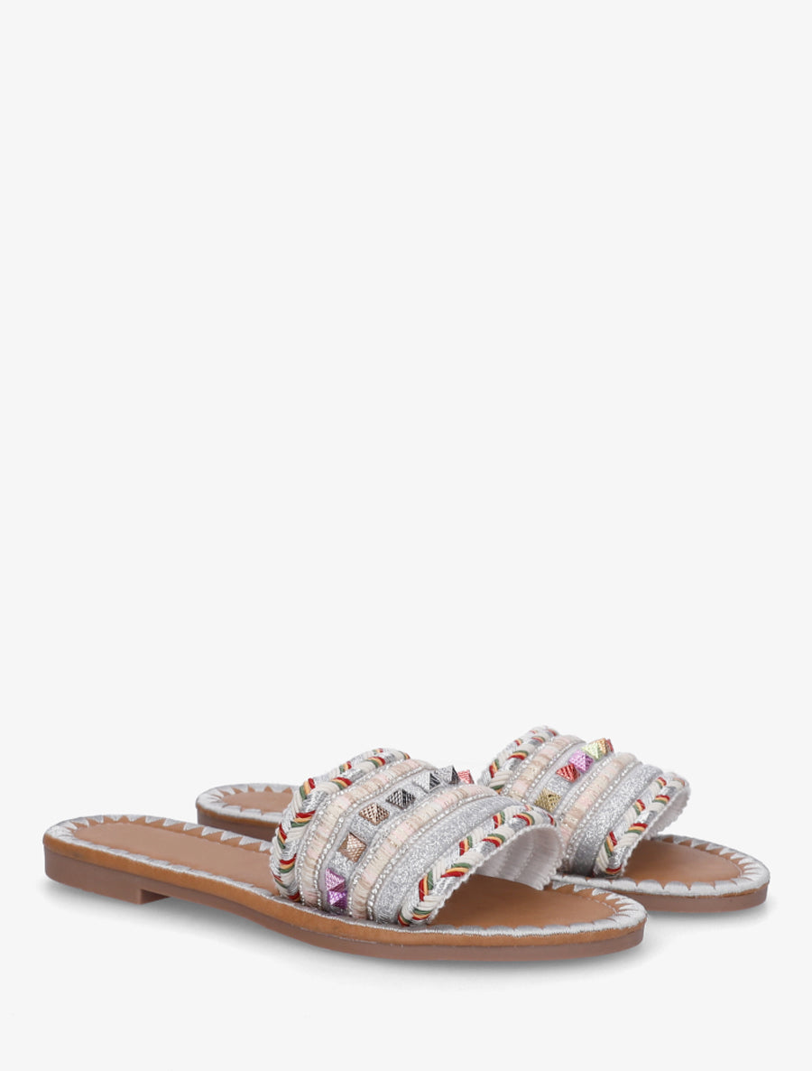 Claquettes cloutées et tressées - Blanc - 4