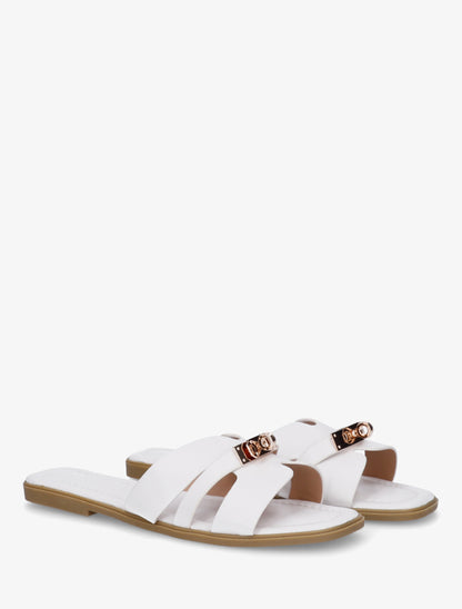 Claquettes en simili à empiècement métal - Blanc - 4