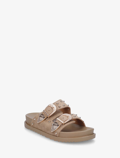 Claquettes cloutées en suédine - Taupe - 2
