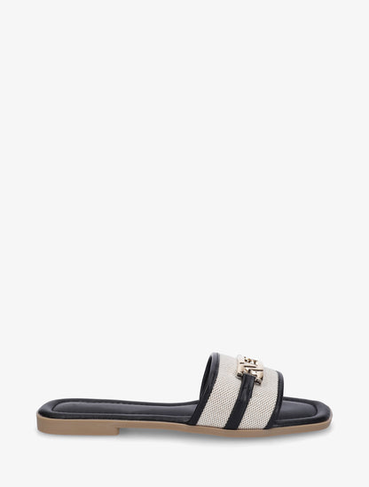 Claquettes plates en tissu à boucle décorative - Noir - 1