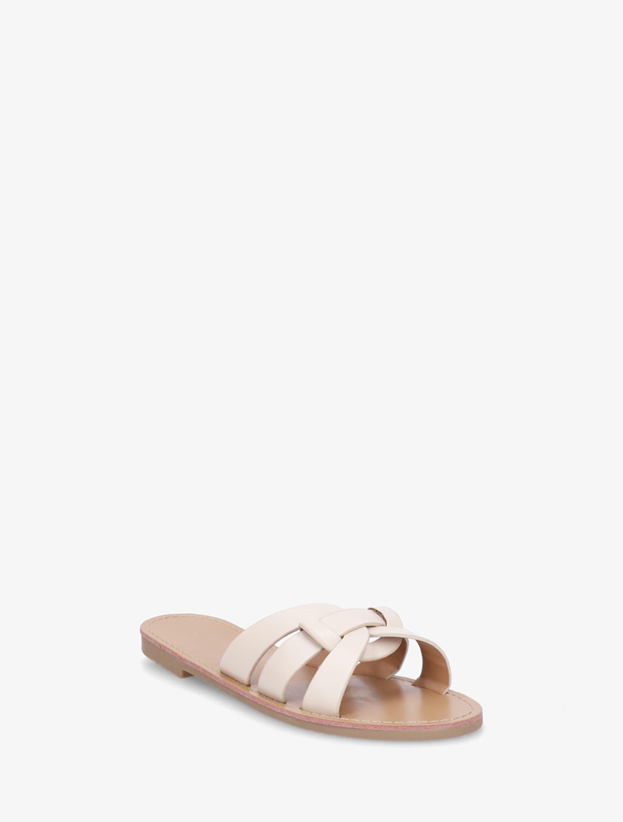 Claquettes en simili à brides entrelacées - Beige - 2