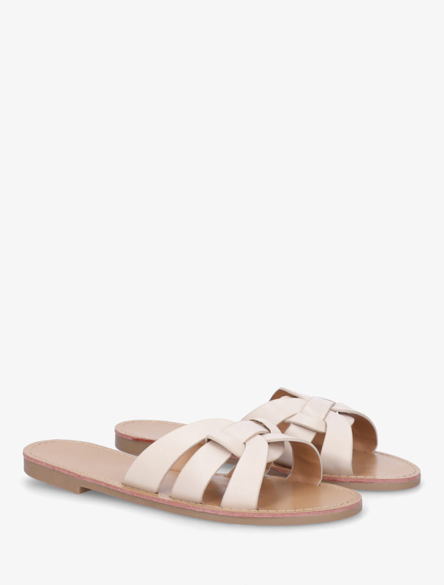 Claquettes en simili à brides entrelacées - Beige - 4