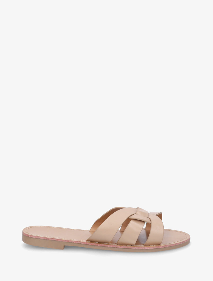 Claquettes en simili à brides entrelacées - Taupe - 1