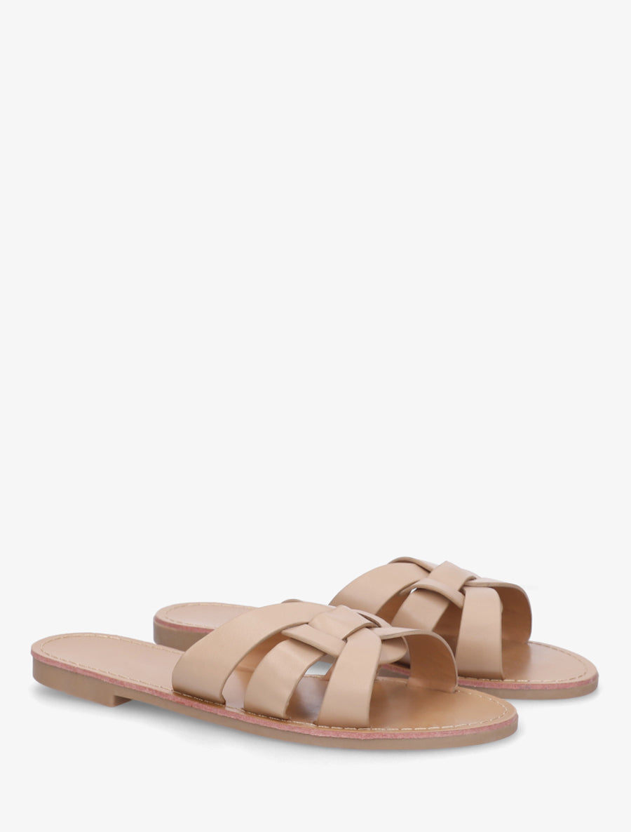 Claquettes en simili à brides entrelacées - Taupe - 4