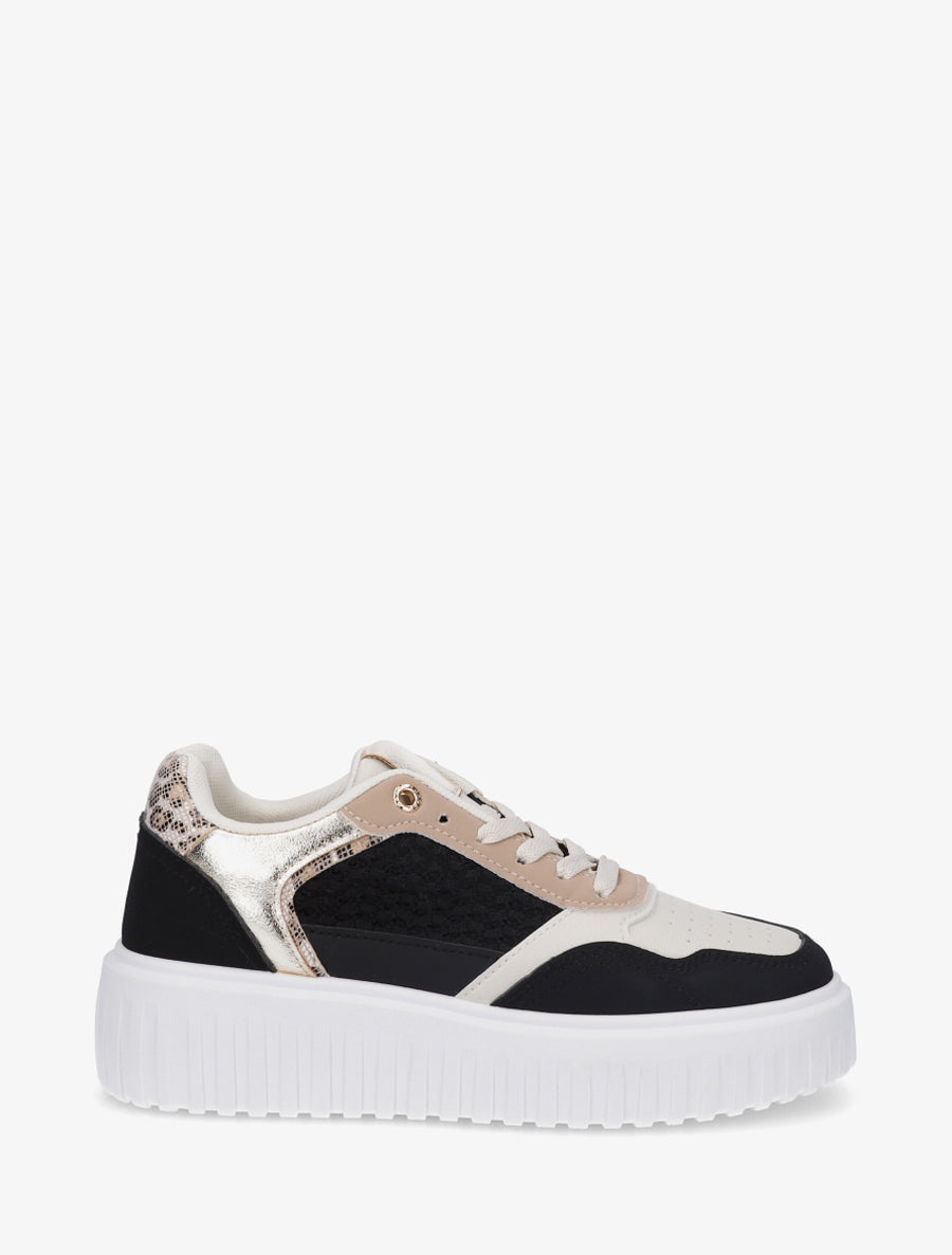 Sneakers à plateforme striée - Noir - 1