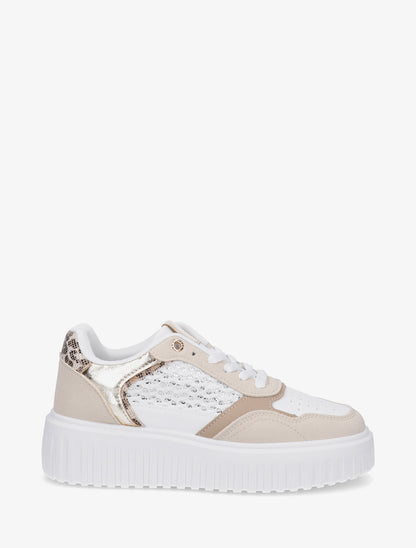 Sneakers à plateforme striée - Beige - 1