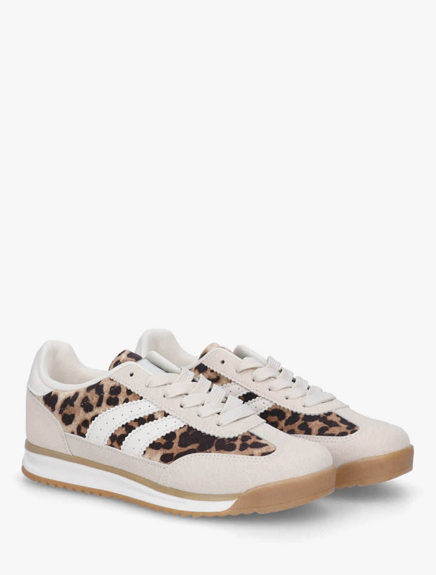 Sneakers à empiècement effet nubuck - Beige - 4