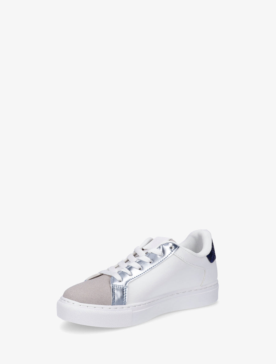 Baskets en simili et suédine à étoile pailletée - Bleu denim - 3