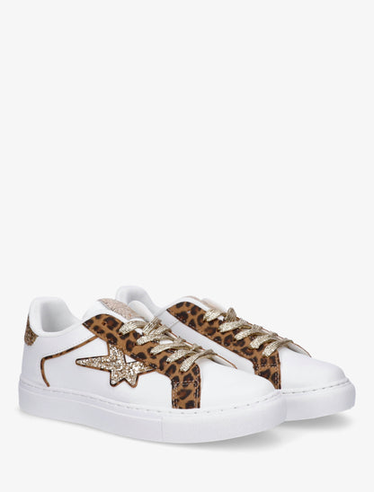 Baskets léopard et étoile pailletée - Blanc/camel - 4