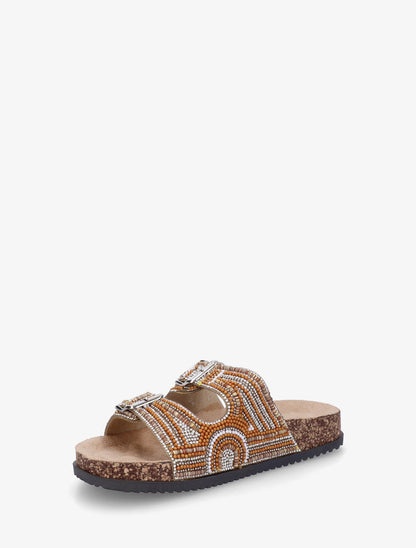 Claquettes strassées à double brides - Camel - 3