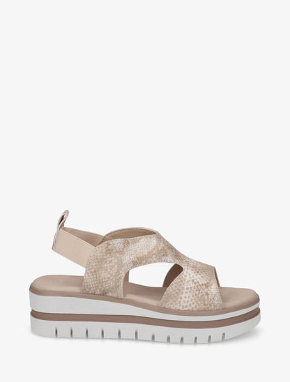 Sandales compensées à cheville élastiquée - Beige - 1
