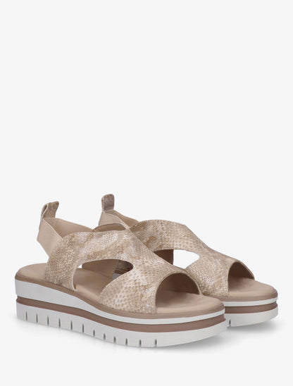 Sandales compensées à cheville élastiquée - Beige - 4