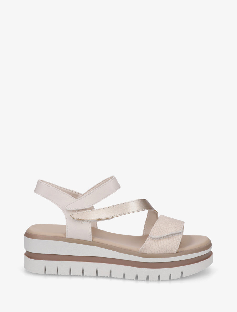 Sandales compensées à scratch - Beige - 1