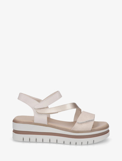 Sandales compensées à scratch - Beige - 1